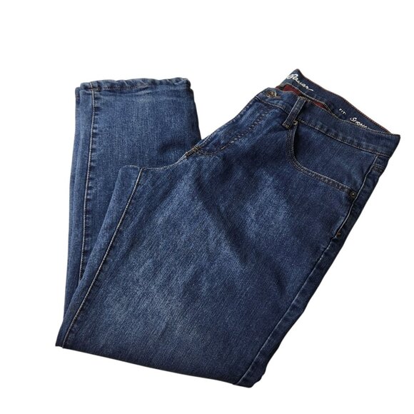 Eddie Bauer Jeans Mens 34x30 Flannel Lined Red Buffalo Plaid Straight Leg - Picture 5 of 8